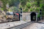 Three units lead 277 out of the Montgomery Tunnel 